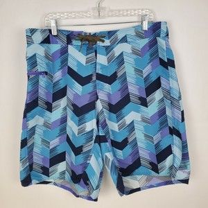Patagonia Mens 35 Blue Purple Striped Board Shorts Swim Trunks Zip Pocket